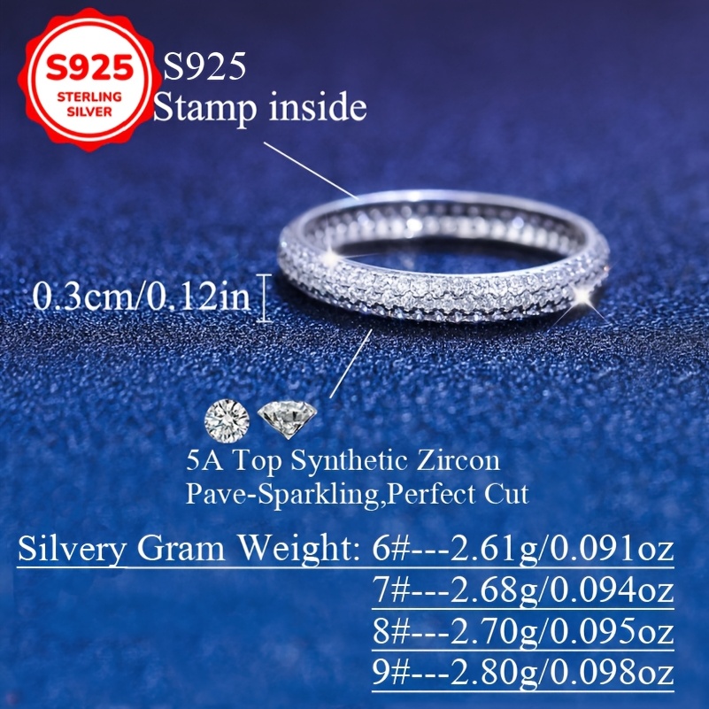 Women's 925 Silver Ring with Synthetic Zirconia, Low Allergy, Wedding Jewelry